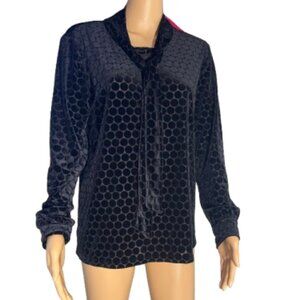 Ann Taylor Sheer Black Polka Dot Long Sleeve V-Neck Tie Pullover Size Large